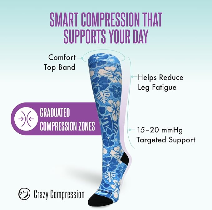 Crazy Compression Socks, Comfortable Support Socks for Recovery, Travel, Hiking, and Long-Hour Comfort w/Fun Designs - Image 3