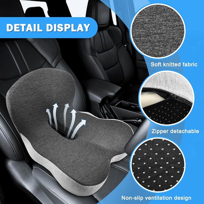 Memory Foam Seat Cushion for Driving & Office Chairs, L-Shaped Ergonomic Tailbone Relief Seat Cushion for Long Sitting, Car/Truck/Office Chair - Image 3