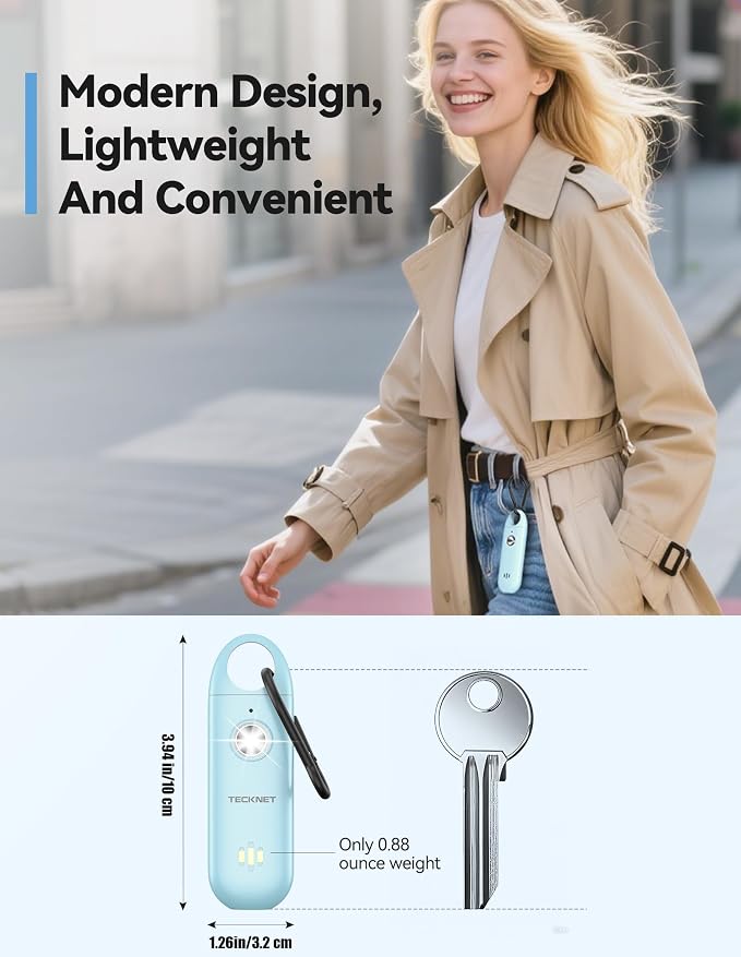TECKNET Personal Safety Alarm,Portable Personal Alarm for Women with Flashing Strobe Light & Low Battery Alert,130dB Rechargeable Emergency Keychain Alarms for Women ,Men,Kids,Seniors(Blue) - Image 5