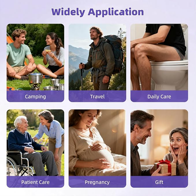 Hibbent Portable Bidet for Travel, High Pressure Electric Handheld Bidet Sprayer, 350-550ML Expandable Bottle for Personal Hygiene, USB-C Rechargeable Waterproof Sprayer for Women & Men, Purple - Image 9