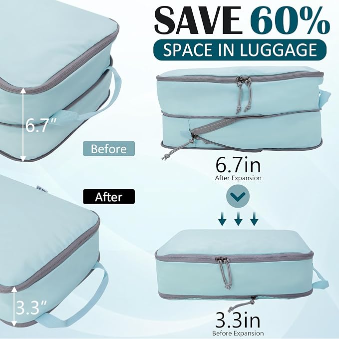 Compression Packing Cubes for Travel Suitcase Organizer Bags, Blue, L | Expandable Travel Cubes for Packing Luggage Organizer Bags Compression Bags for Travel Essentials - Image 6