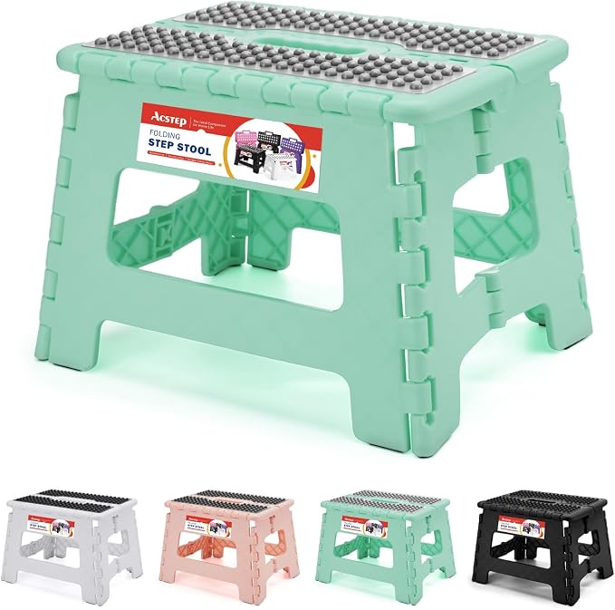 9 Inch Folding Step Stool 300 LB Capacity Non Slip Foot Stool with Handle Plastic Foldable Step Stools for Kids Stepping Stool for Bathroom Black Small Step Stool (1 PC Teal) | Heavy Duty Foldable Stools, Lightweight, Holds 300 lb, for Toddler Kitchen ... by ACSTEP