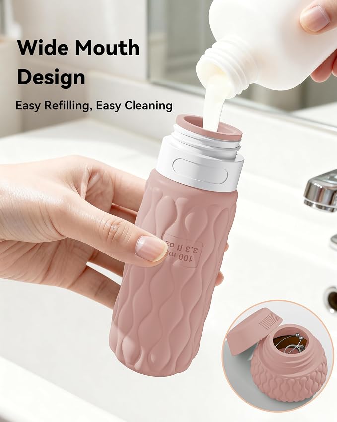 Travel Bottles for Toiletries Silicone Travel Size Containers 3.4oz 1.7oz | Travel Essentials TSA Approved Leakproof Refillable Squeeze Bottles with Labels/Clear Bag for Shampoo, Conditioner, Creams - Image 5
