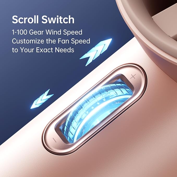 JISULIFE Handheld Fan Pro1S - Next-Gen Airflow: Up to 12H Runtime | Pearlescent ABS-Elegant Strength,1-100 Speed Scroll Wheel,3600mAh-Portable Fan for Travel, Gifts for Women Men(Iceberry Pink) - Image 4