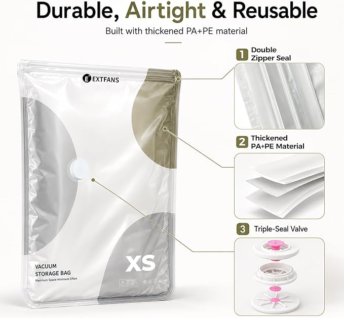 Travel Vacuum Bags with Electric Pump: 12 Pack XS/S/M/L Vacuum Seal Bags | up to 80% Space Saver Compression Packing Bags for Suitcase, Carry-On, Cruise, Dorm & Seasonal Storage - Image 8