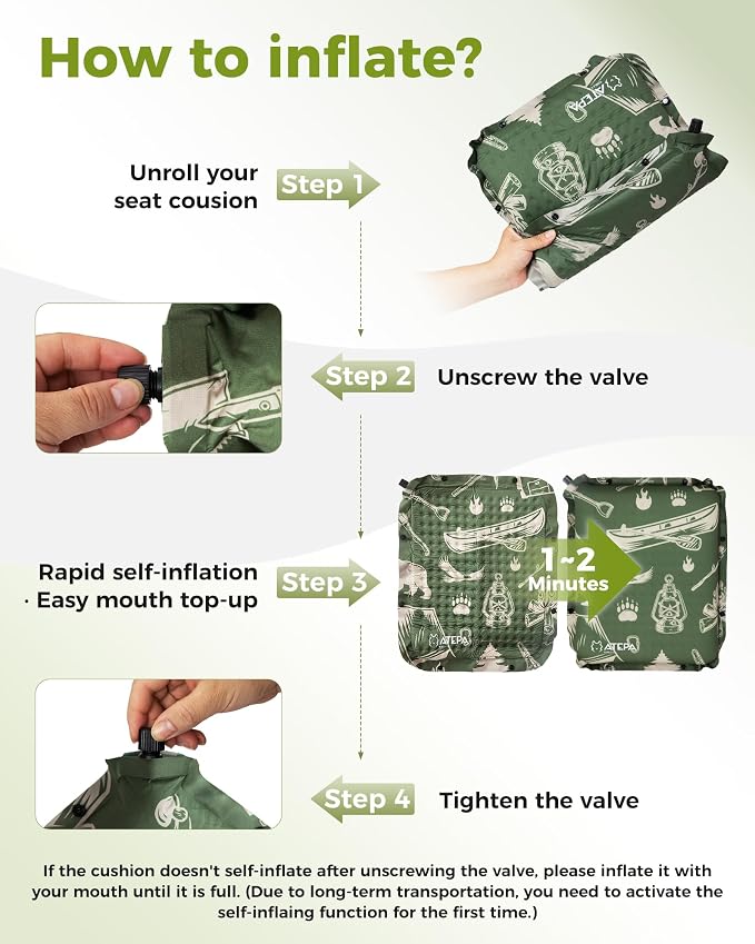 ATEPA Inflatable Seat Cushion | 2" & 2.5" Foam Core Seat Pad, Self Inflating, Compact, Stadium, Airplane, Travel, Camping, Hiking, Sports events - Image 6