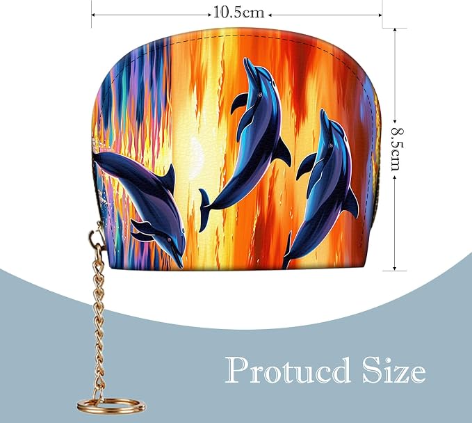 Women's Slim RFID Wallet – Compact Leather Card Holder Wallet for Women, 9 Card Slots RFID Blocking Credit Card Organizer, Small Travel Wallet - Dolphin Jumping Ocean Sunset Beach - Image 2