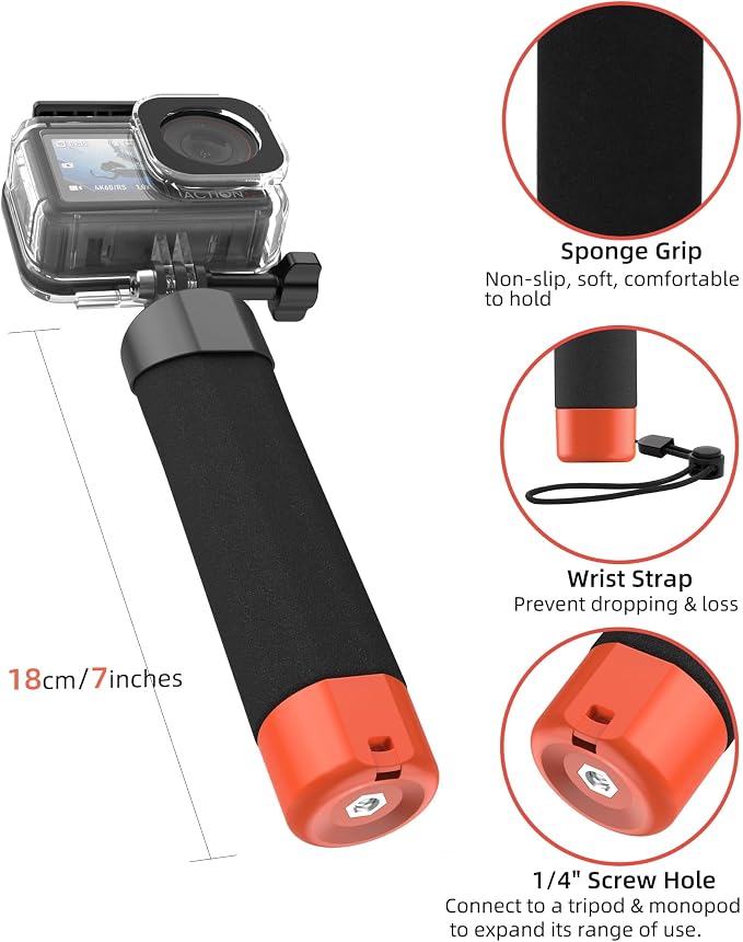 Osmo Action 6 Waterproof Case + Floating Stick for DJI Osmo Action 6 Camera | Protective Housing Shell Cage/Underwater Handle Grip/Monopod/Diving Accessory Kit for Scuba, Snorkeling, Water Shooting - Image 3