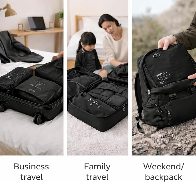 7 Set Packing Cubes For Travel | Luggage Organizer Bags With Shoe, Laundry Bag, Accessory Pouch And Lingerie Bag | Durable And Space Saving Suitcase Organizer For Travel Essentials | Black - Image 9