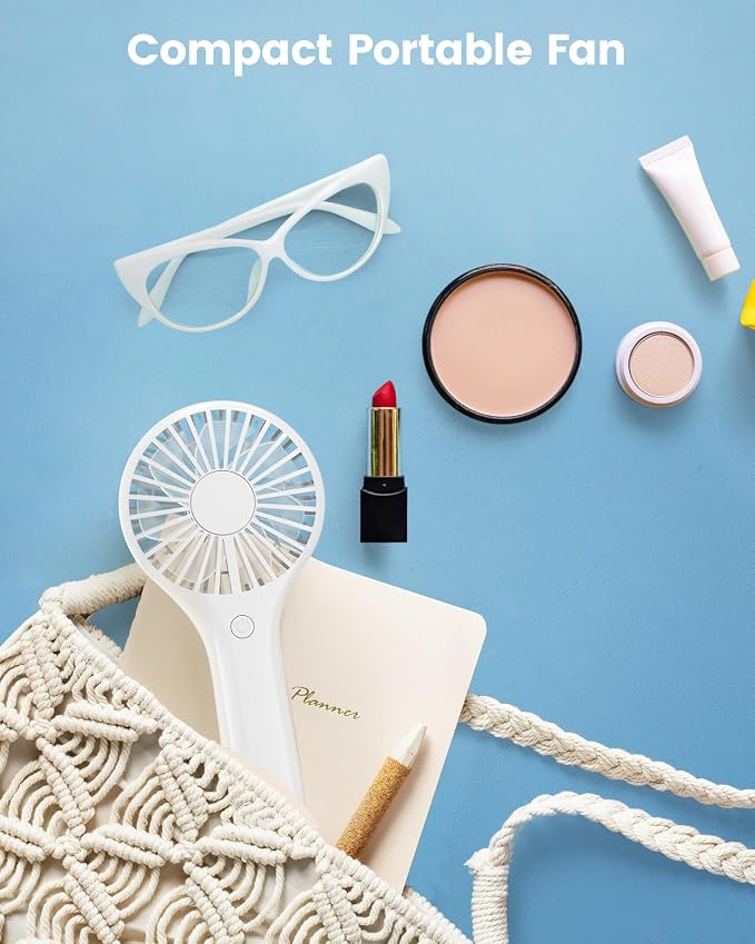 Edvision Portable Mini Fan - Powerful Personal Handheld Fan with 3 Speeds, Cute and Small, USB Rechargeable for Travel/Lash/Makeup/Outdoor/Home, White - Image 3