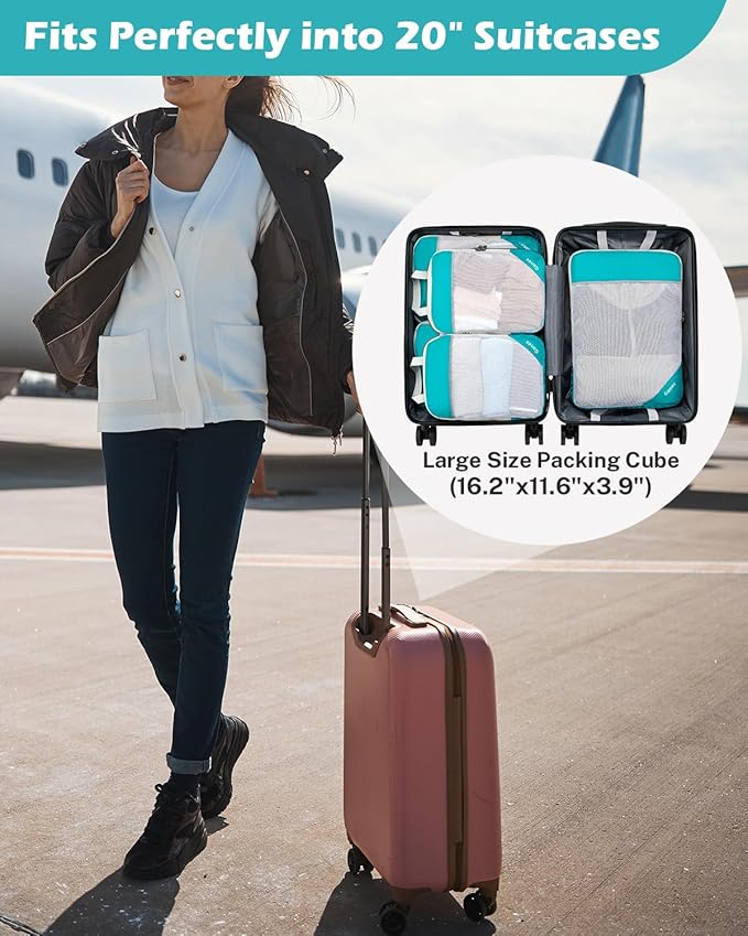 Gonex Compression Packing Cubes for Travel, Mesh Bags Luggage Organizers | Set of 4/5/6/7/10 for Essentials, Extensible, Fits 20"Carry-on Suitcases, See-through Mesh, Double Zipper Compression - Image 2