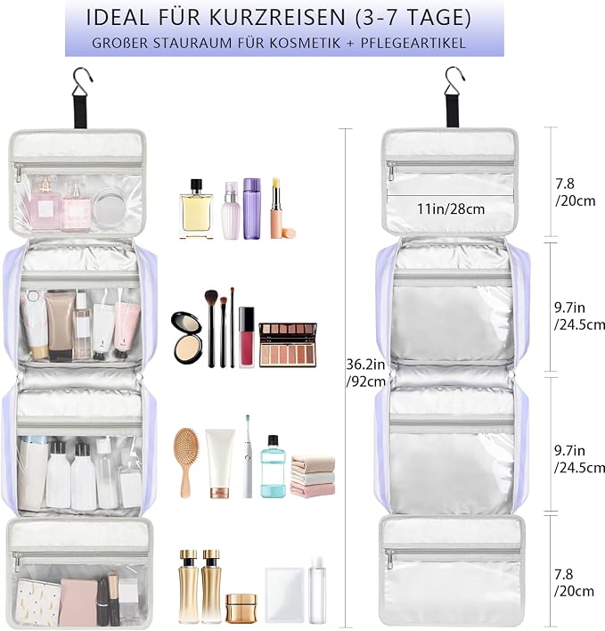 Hanging Travel Toiletry Bag,Large Capacity Cosmetic Travel Toiletry Organizer for Women with 4 Compartments & 1 Sturdy Hook,Perfect for Travel/Daily Use/Christmas - Image 2