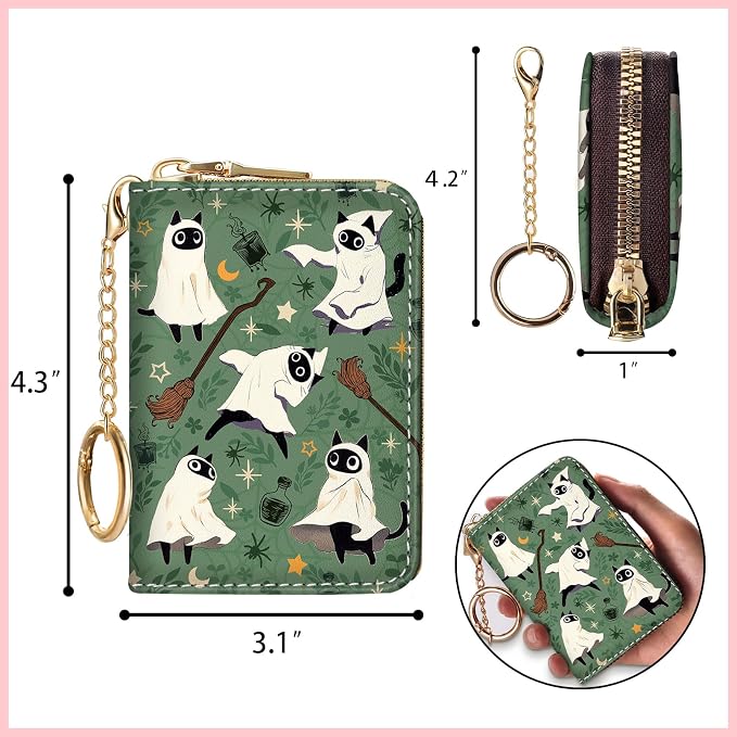 Blusabaca RFID Credit Card Holder Small Women Travel Wallet, Halloween | Removable Keychain, Case with Zipper, Vegan PU Leather, Cash Coin Pocket, Business Accordion Purse, Ladies Female Gift - Image 4