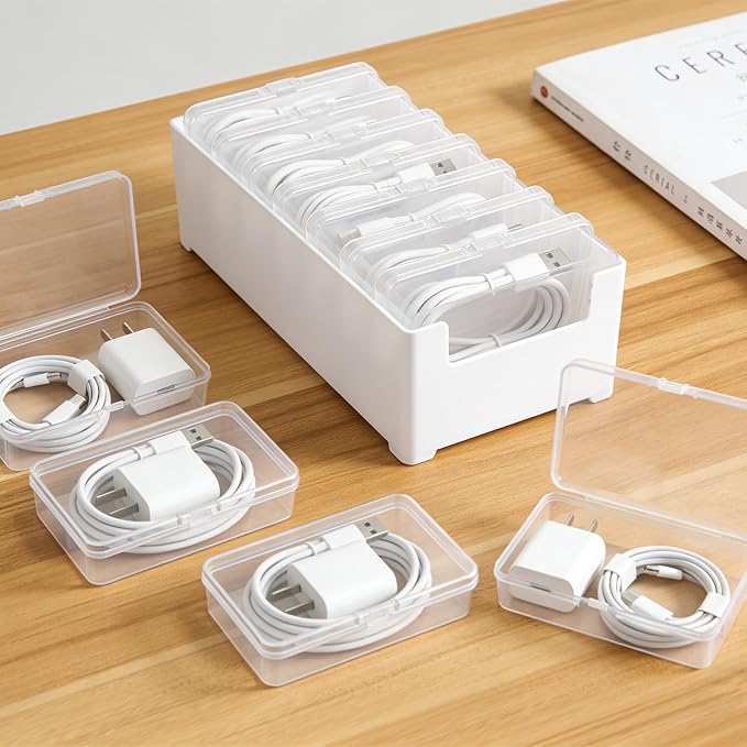 4 Set Cable Organizer Box with 28 Clear Switch Case Power Cord Organizer Desktop Cable Management Box Desktop Charger Cord Storage Organizer Box for Office Home Desk Accessories Stationery Supplies - Image 7