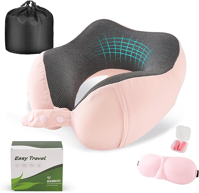 Cirorld Neck Pillow for Traveling, Travel Pillows for Airplanes,100% Pure Memory Foam Travel Neck Pillow, Adjustable Flight Pillow, Portable Plane Accessories with Eye Mask, Earplugs, Carry Bag by CIRORLD