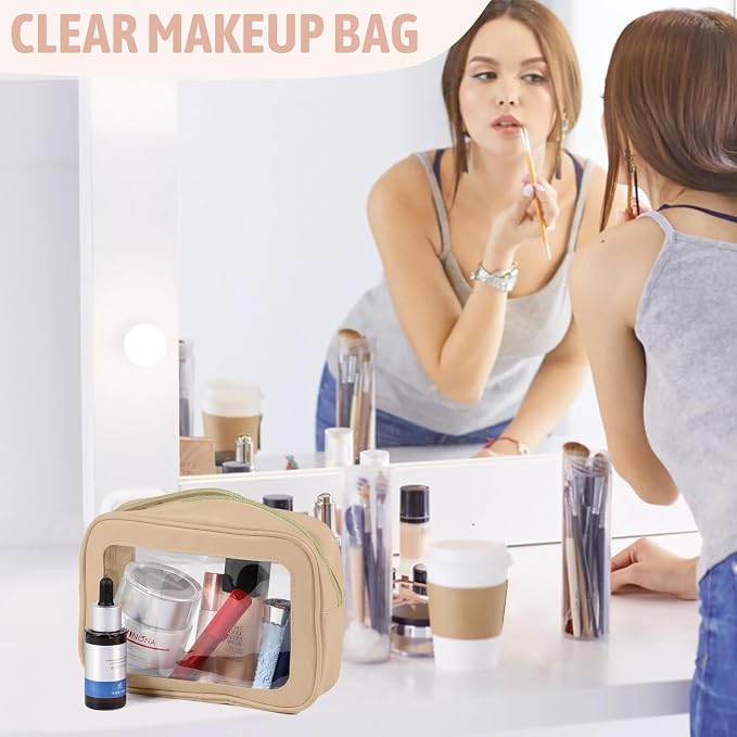 YOPCDJ 3PCS Clear Toiletry Bag,TSA Approved Travel Makeup Pouch with Zipper for Cosmetics and Toiletries，Diaper Bag Organizer Pouch Set,Women's Purse Organizer and Clear Car Bag - Image 2