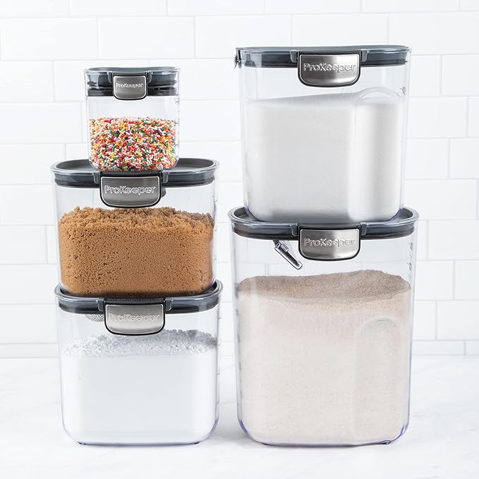 ProKeeper+ Airtight Food Storage Container Set – Clear Plastic Flour and Sugar Canister Set with Magnetic Accessories for Kitchen Organization (Grey, 9-Piece) - Image 5