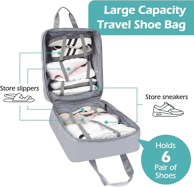 Shoe Bags for Travel, Travel Shoe Bags for Packing, Portable Storage Bag | Shoe Bags with Handle, Water-resistant, Ventilation Holes, Travel Luggage Shoe Bag for Women Men Holds 6 Pair of Shoes - Image 3