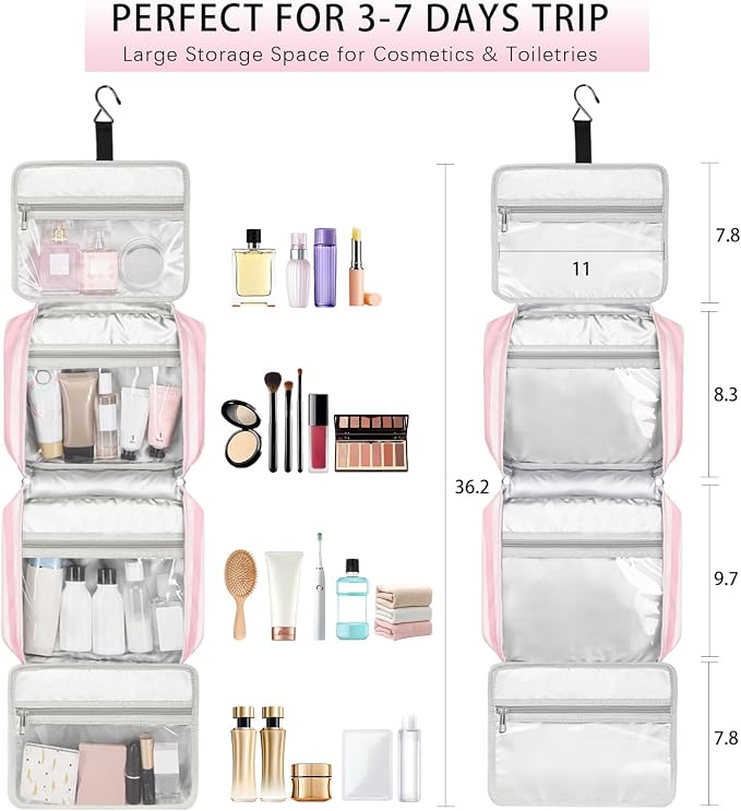 Hanging Travel Toiletry Bag,Large Capacity Cosmetic Travel Toiletry Organizer for Women with 4 Compartments & 1 Sturdy Hook,Perfect for Travel/Daily Use/Christmas - Image 5