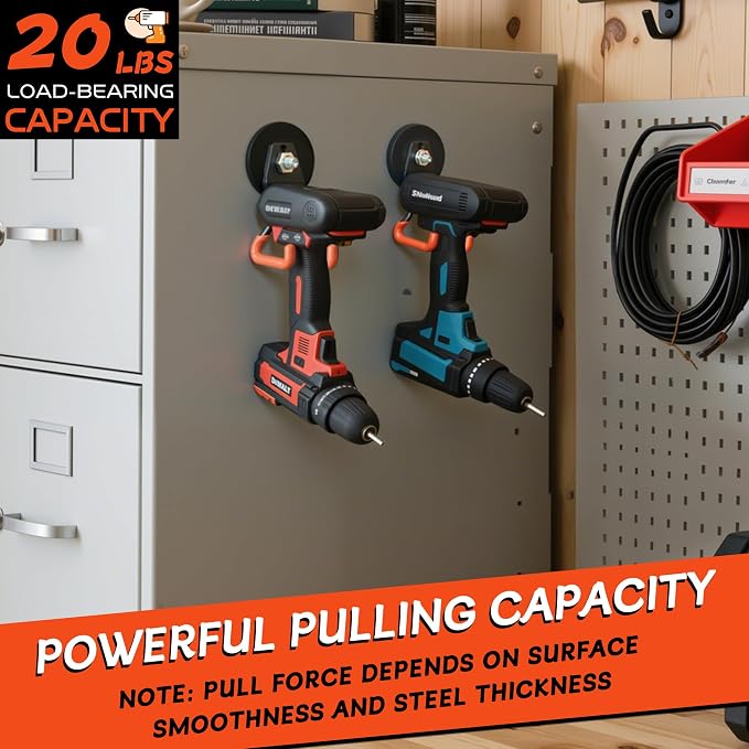 ULIBERMAGNET New Upgraded Heavy Duty Magnetic Garage Hooks,4 Pack Strong Large Magnet Hooks for Power Drill,Garden Tools,Hose,Pegboard,Garage, Workshop,Magnetic Storage Hook for Hanging(Orange) - Image 5