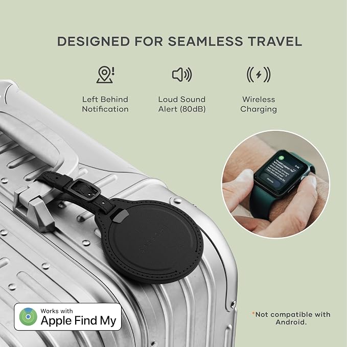 Satechi FindAll Luggage Tag, Find My Compatible, TSA-Friendly, Black | Bluetooth Tracker, airport tracking, left-behind alerts, loud audible chime, wireless rechargeable, for iPhone, iPad, Mac - Image 2
