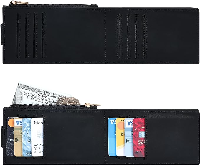 Chelmon Women's RFID Slim Card Holder Wallet | Thin Bifold Multi Card Case with Zipper Coin Pocket Purse for Women(Black Smooth) - Image 4