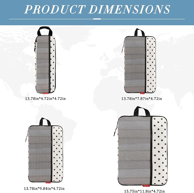 U+U 4 Set Compression Packing Cubes, Travel Organizers (Polka Dot) | Space-Saving & Lightweight Travel - Image 3