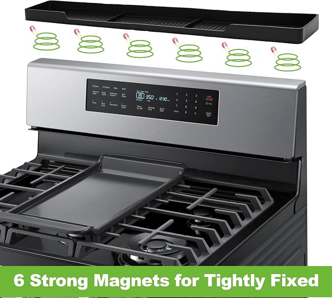 30 Inch Magnetic Stove Top Shelf | 3-Zone Kitchen Organizer with Anti-Slip & Anti-Fall Design | Heat Resistant (-40°F to 446°F) Food-Grade Silicone Spice Rack for Flat-Top Stoves, Black - Image 4