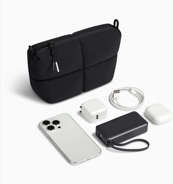 Comfyable Puffy Electronics Organizer Travel Case, Cute Tech Pouch for Women Men, Cable Storage Bag for Charger, Phone, Power Bank, Cord, Compact Tech Accessories Pouch, Black - Image 6