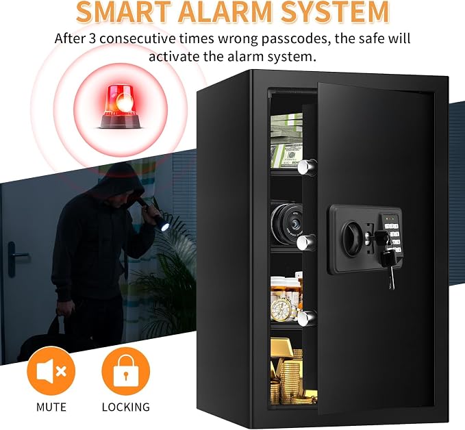 5.2 Cub Large Fireproof Safes for Home Use, Digital Security Safe Home Safes Fireproof Waterproof with Combination Lock and 3 Removable Shelves, Anti-Theft Fire Safe Box for Document Money Valuables - Image 7