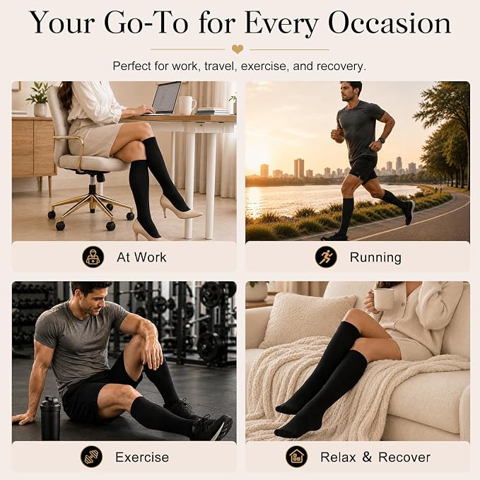 4 Pairs-Compression Socks for Women&Men Circulation-Best Support for Nurses,Running,Athletic - Image 7