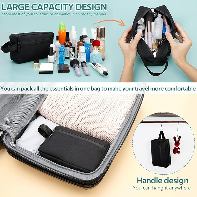 Travel Toiletry Bag for Women and Men, Water-resistant Shaving Bag for Toiletries Accessories, Foldable Storage Bags with Divider and Handle for Cosmetics Toiletries Brushes Tools - Image 3