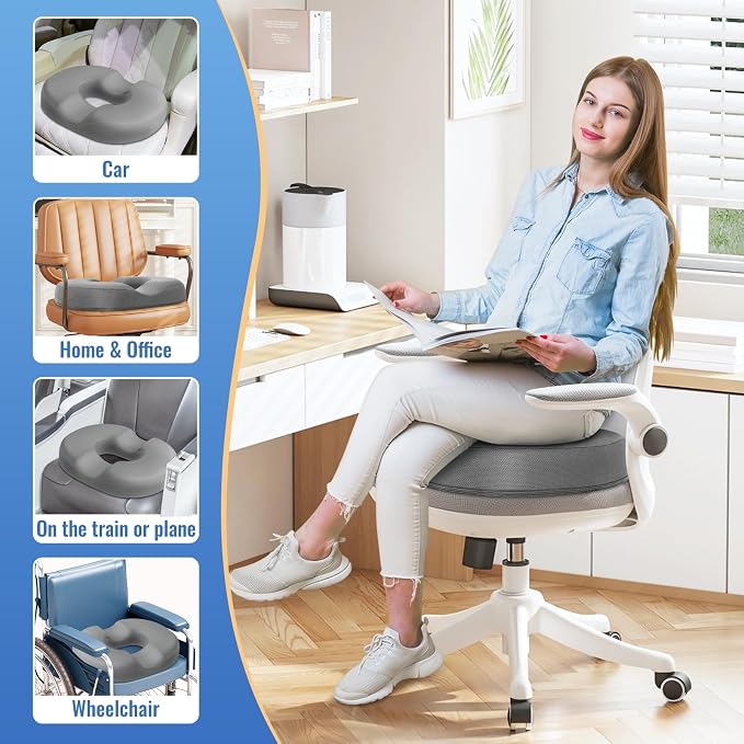 CloudBliss Donut Pillow Stadium Seat Cushion for Tailbone Pain Relief and Hemorrhoids, Memory Foam Seat Chair Cushion, Portable Seat Cushions for Bleachers, Car, Home & Office - Image 6
