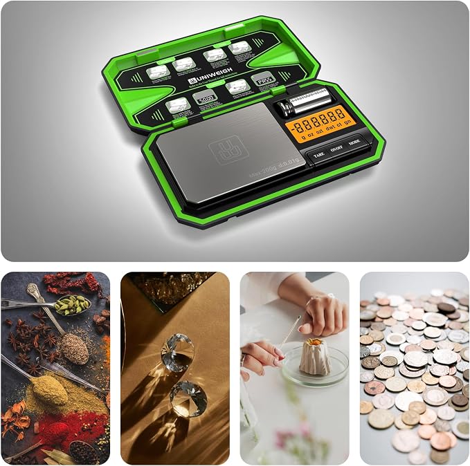 Digital Pocket Scale 200g/0.01g, Digital Scale Grams Precision | Jewelry Scale,Coins Scale with 50g Cal Weights for Powder,small items,Tea,Jewelry,Coins (Battery Included)-Fluorescent Green - Image 6