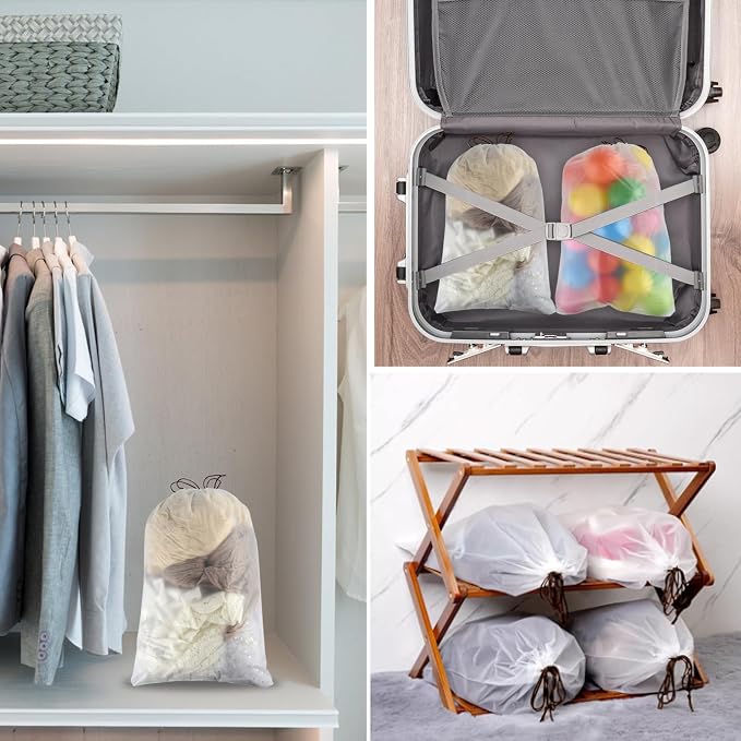 12 Pcs Shoe Bags for Travel, PLULON Clear Drawstring Travel Shoe Bags for Packing Waterproof Dustproof Shoes Organizer Pouch Travel Accessories Shoe Storage Bag for Women Men Portable Travel Essential - Image 6