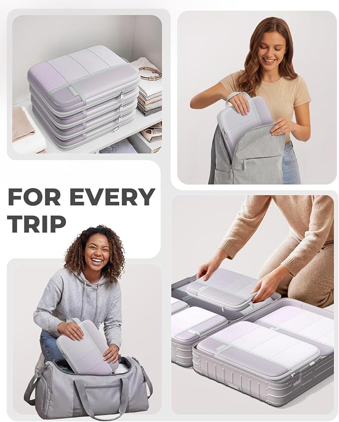 Percover Compression Packing Cubes for Travel, 4-Piece Structured Compression Organizer Set with Label Pockets for Carry-On & Checked Luggage, Purple - Image 6