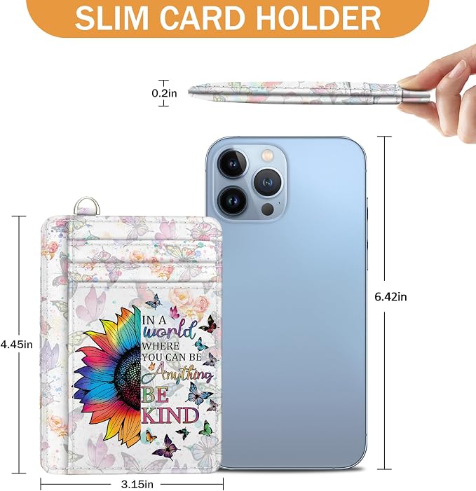 Yonlevres Be Kind Sunflower Credit Card Holder Slim RFID Wallet Women Small | Front Pocket, Handy, RFID Blocking, Woman Girls Ladies Gifts, D-ring for Keychain,Thin Mini Card Case, ID Window, PU Leather - Image 6