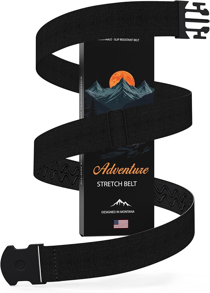 Unisex Adventure Stretch Belt, 1.30" Width, Non Slip, Travel Friendly Buckle. Designed in USA. by ONE-BELT