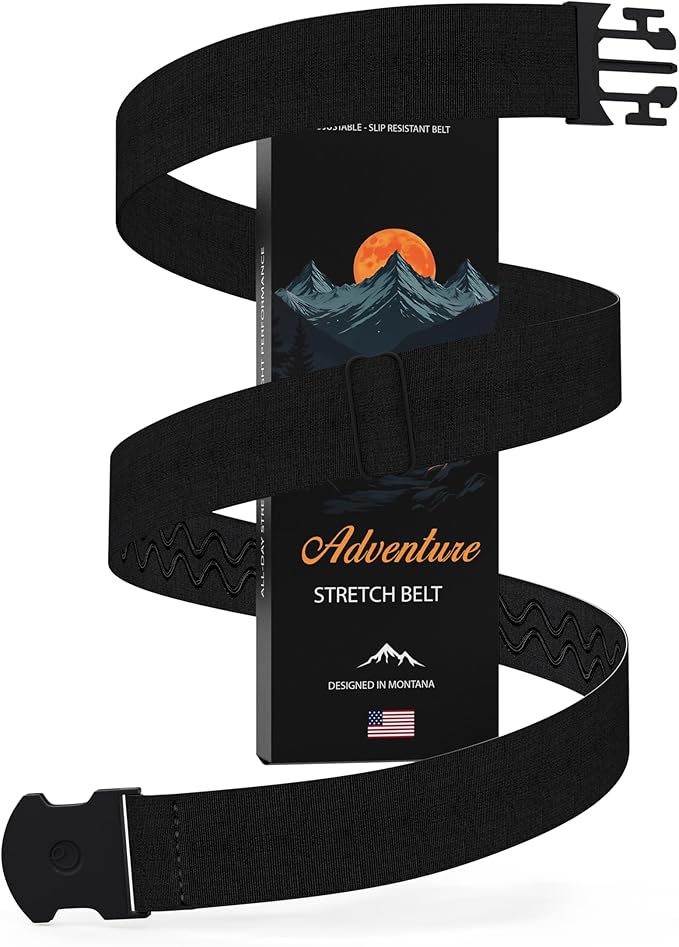 Unisex Adventure Stretch Belt, 1.30" Width, Non Slip, Travel Friendly Buckle. Designed in USA. by ONE-BELT
