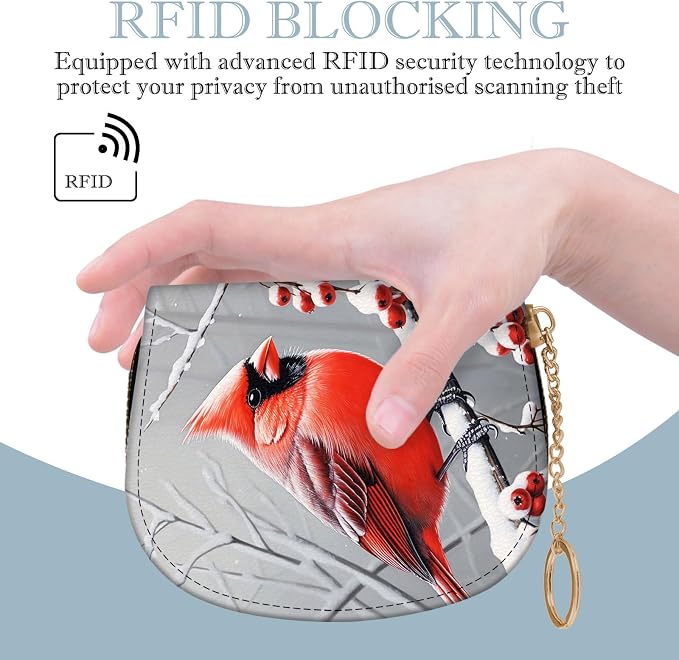 Women's Slim RFID Wallet – Compact Leather Card Holder Wallet for Women, 9 Card Slots RFID Blocking Credit Card Organizer, Small Travel Wallet - Cardinal in Snow - Image 5