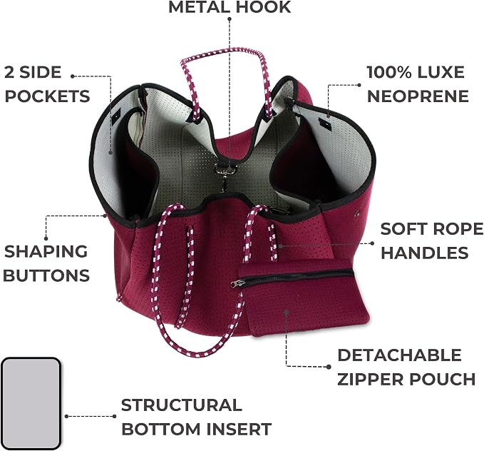 POPUPS Large Neoprene Tote Bag for Women - Everyday Designer Handbag for Travel Work and Beach with Pockets and Zipper Pouch - Image 6
