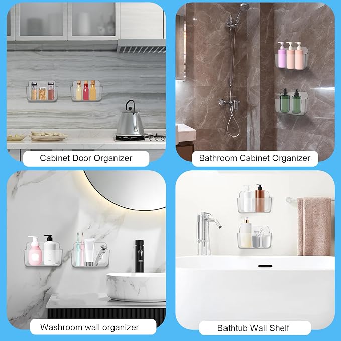 CGBE 2-Pack Cabinet Door Organizer, Self Adhesive Bathroom Shelves, Clear | Acrylic Shower Caddy, Wall Mounted Storage, No Drilling, Automatic Draining, For Cabinet Door and Shower Wall - Image 6