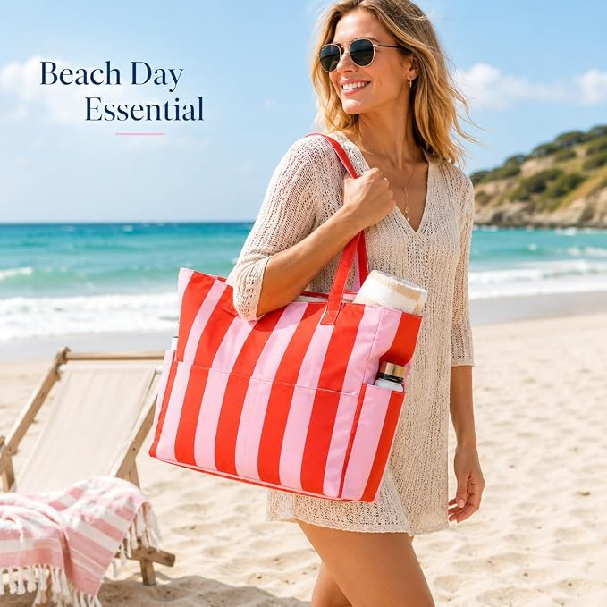 LEDAOU Beach Bag Waterproof Sandproof Women Beach Tote Pool Bag with Zipper for Swim Gym Grocery Travel with Wet Pocket | Sandproof - Image 2