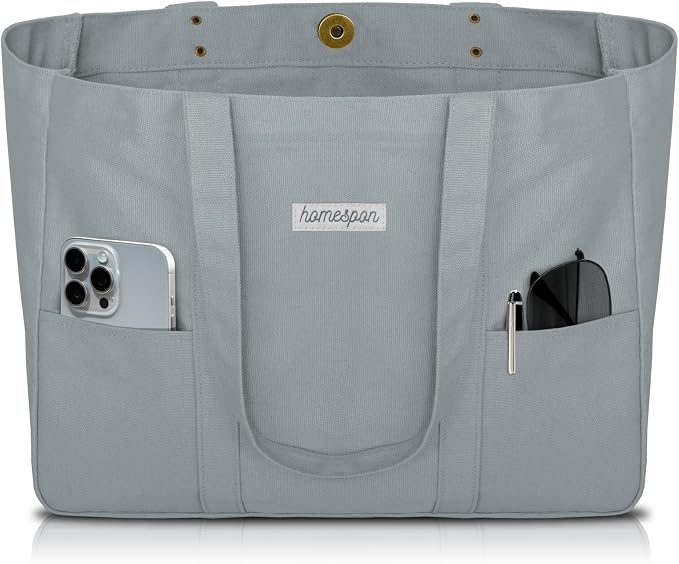 HOMESPON Large Canvas Tote Bag, Magnetic Work Laptop Pack for Women | Everything Bag, Multi Pockets, Internal Laptop Sleeve by HOMESPON