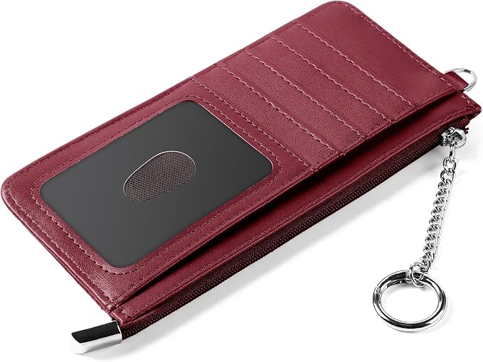 RFID Blocking Slim Credit Card Holder Wallet with Zipper Money Pocket & Keychain, Slim Airtag Wallet for Men Women - Image 3