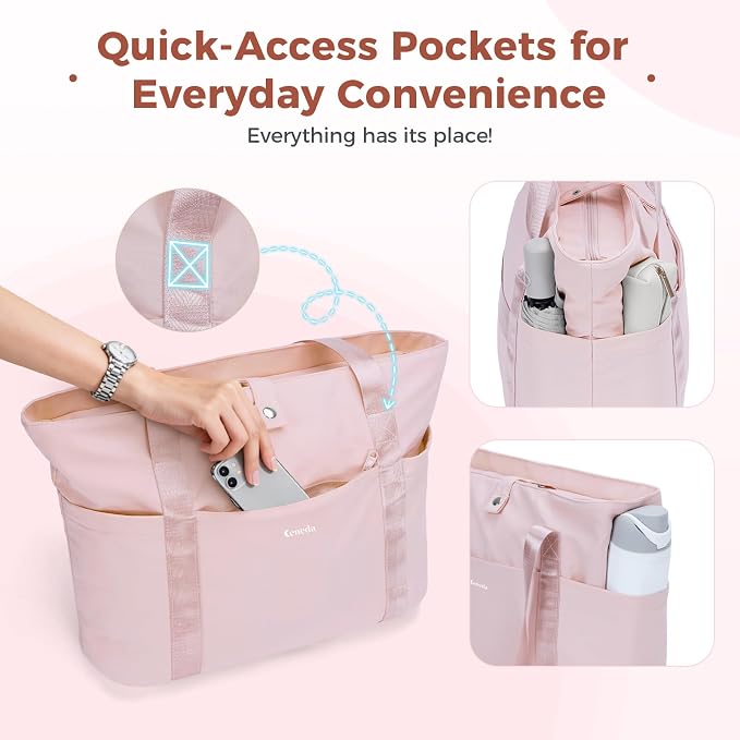 Ceneda Foldable Tote Bag for Women, Lightweight Work Bag with Dual Inner Cup Holders, Daily Handbag for Travel, Gym, Grocery | 40oz Tumbler Holder - Image 7