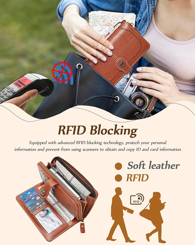 TFKGS Wallet for Women RFID Blocking Leather Large Capacity Card Holder Ladies Phone Clutch Travel Long Purse Wristlet | RFID Blocking - Image 5