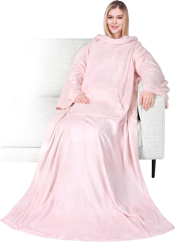 PAVILIA Blanket with Sleeves for Adult Women Men, Soft Warm Wearable Blanket Fleece Wrap Throw, Robe Blanket Gift by PAVILIA