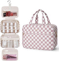 Narwey Hanging Travel Toiletry Bag for Women Checkered Makeup Bag Organizer Cosmetic Make up Toiletries Bag for Travel Essentials Accessories (Dusty Pink Checkerboard, Large) by Narwey