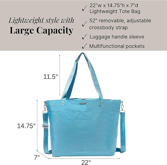 Baggallini Carryall Tote - Lightweight Nylon Zipper Top Weekender Travel Beach Bag w/Luggage Sleeve - Image 4
